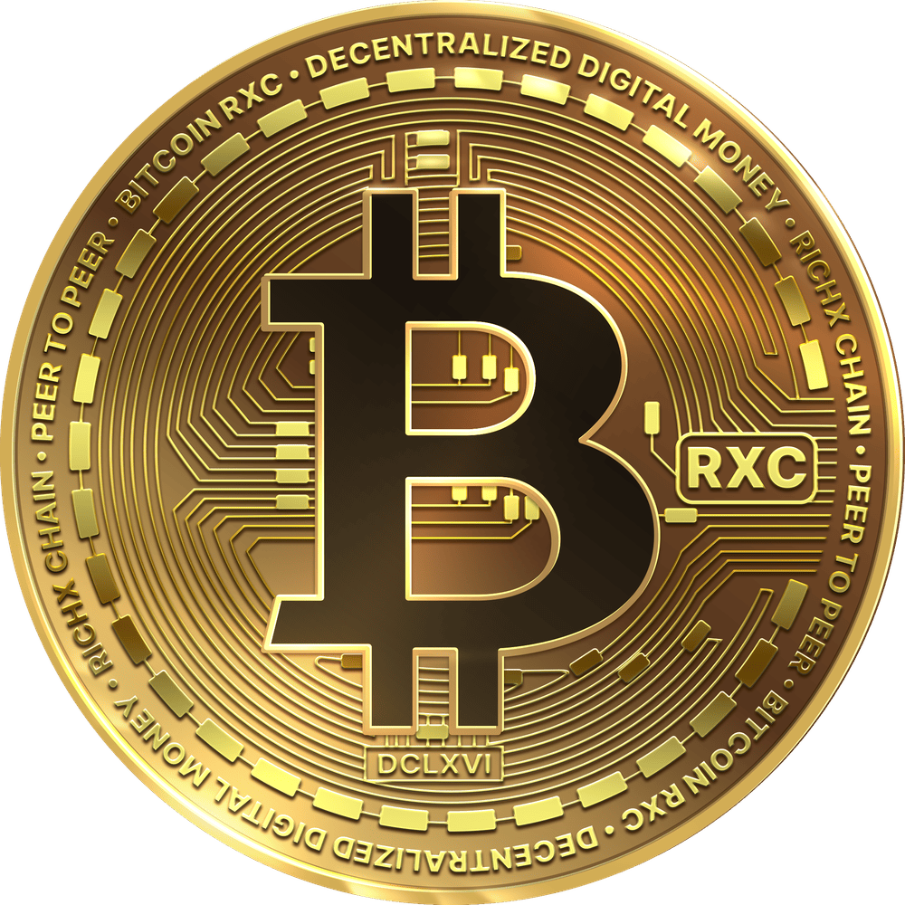 Bitcoin RXC coin emblem, gold, on a transparent background